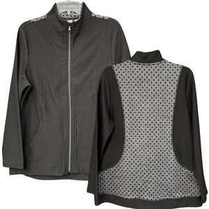 Chico’s Zenergy Black Gray Zip Front Activewear Jacket Women’s Size 2 L 12/14